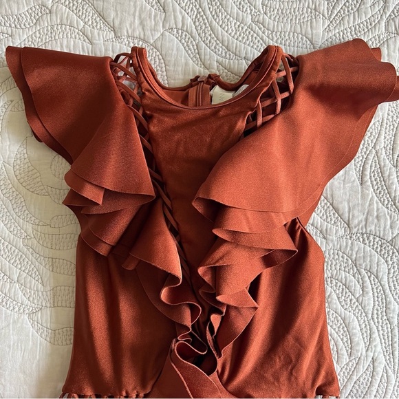 NWT - Zimmermann - Lattice-trimmed Ruffled One Piece Swimsuit - Brick - Picture 5 of 12